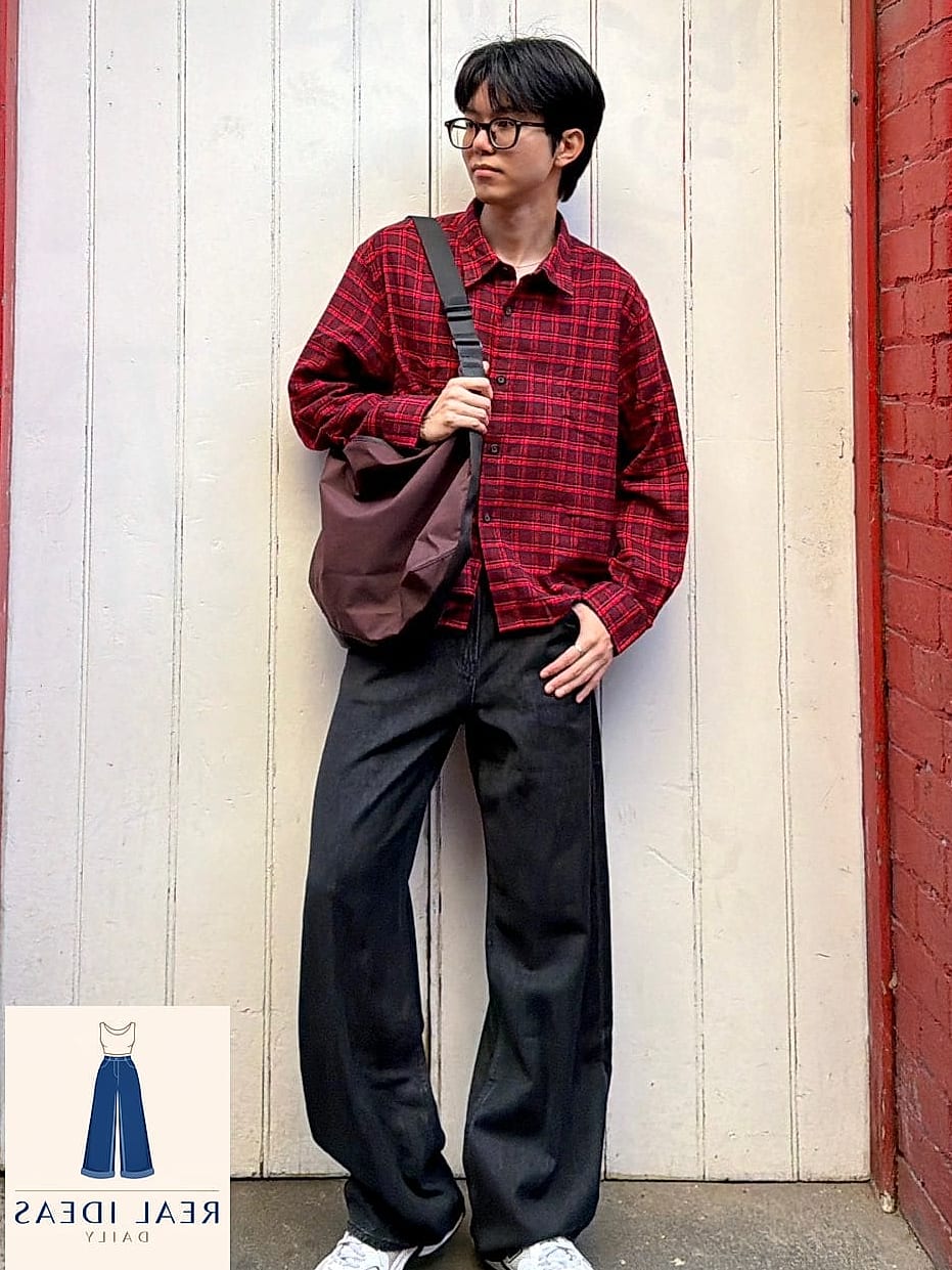 Flannel Shirt Layered Under a Denim Jacket with Baggy Jeans