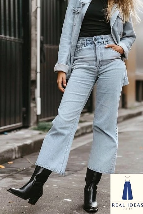 22 Black Cowboy Boots Outfit That Are Dreamy and So Inspiring 5 Flare Jeans and a Cropped Sweater
