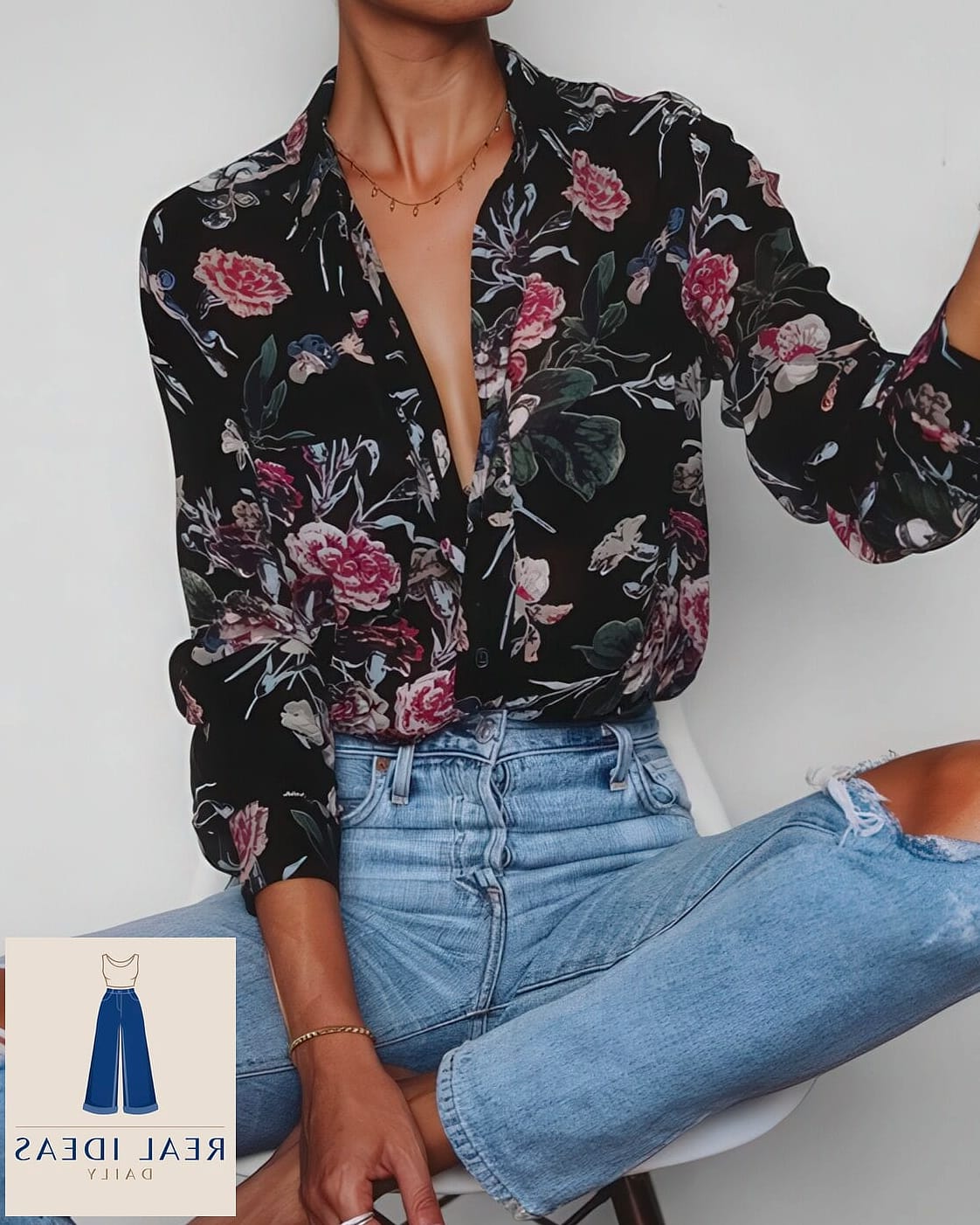 FLORAL BLOUSE & BAGGY JEANS