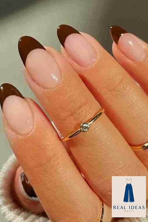 24 Brown Dress Outfit That Every Stylist Needs to See 23 French Tip Nails and a Camel Dress for Date Night