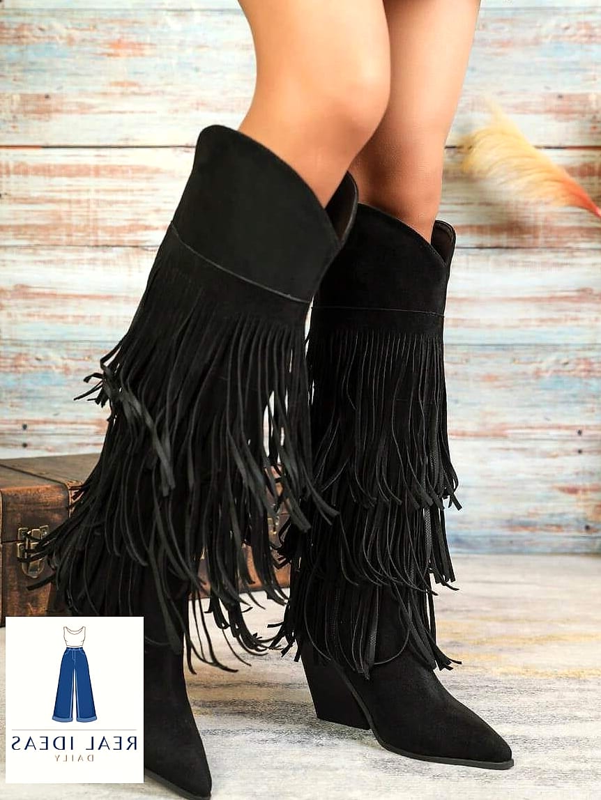 24 Boots Outfit For Women That Are Trending Right Now 21 Fringe Boots with a Suede Skirt