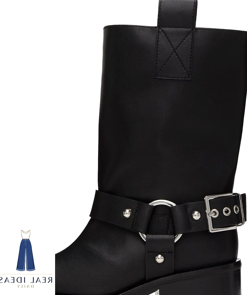 Ganni Black Mid Shaft Biker Boots