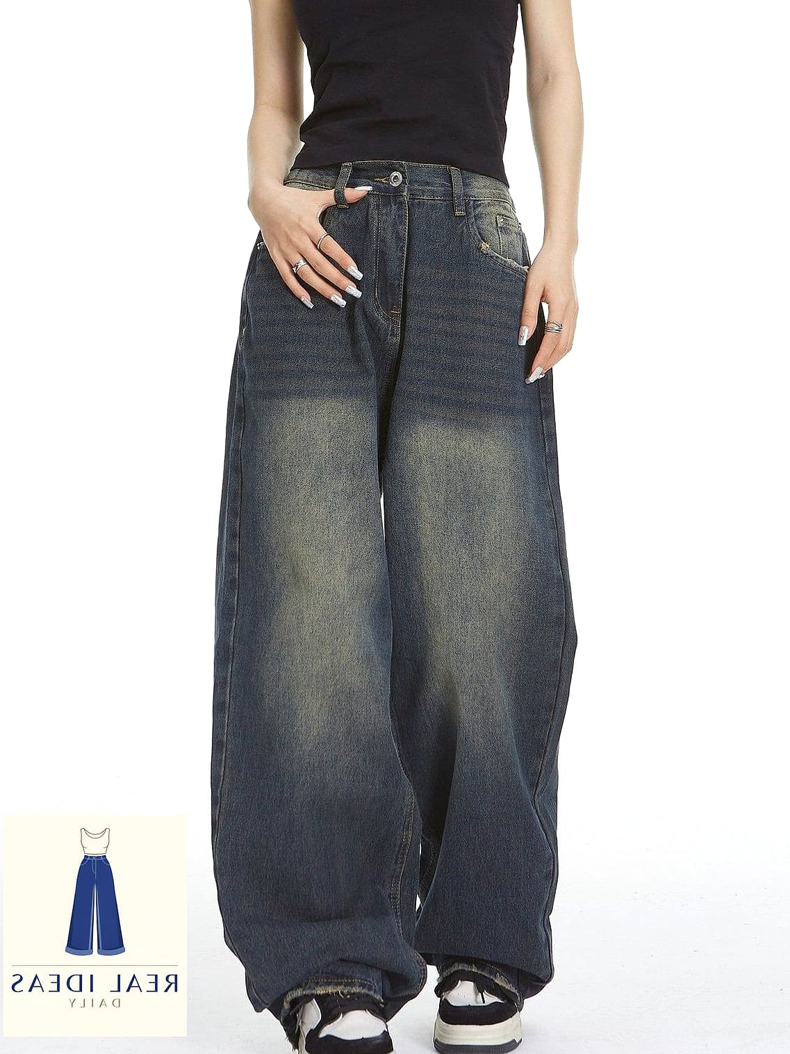 Grey Baggy Jeans with a Plaid Button-Down