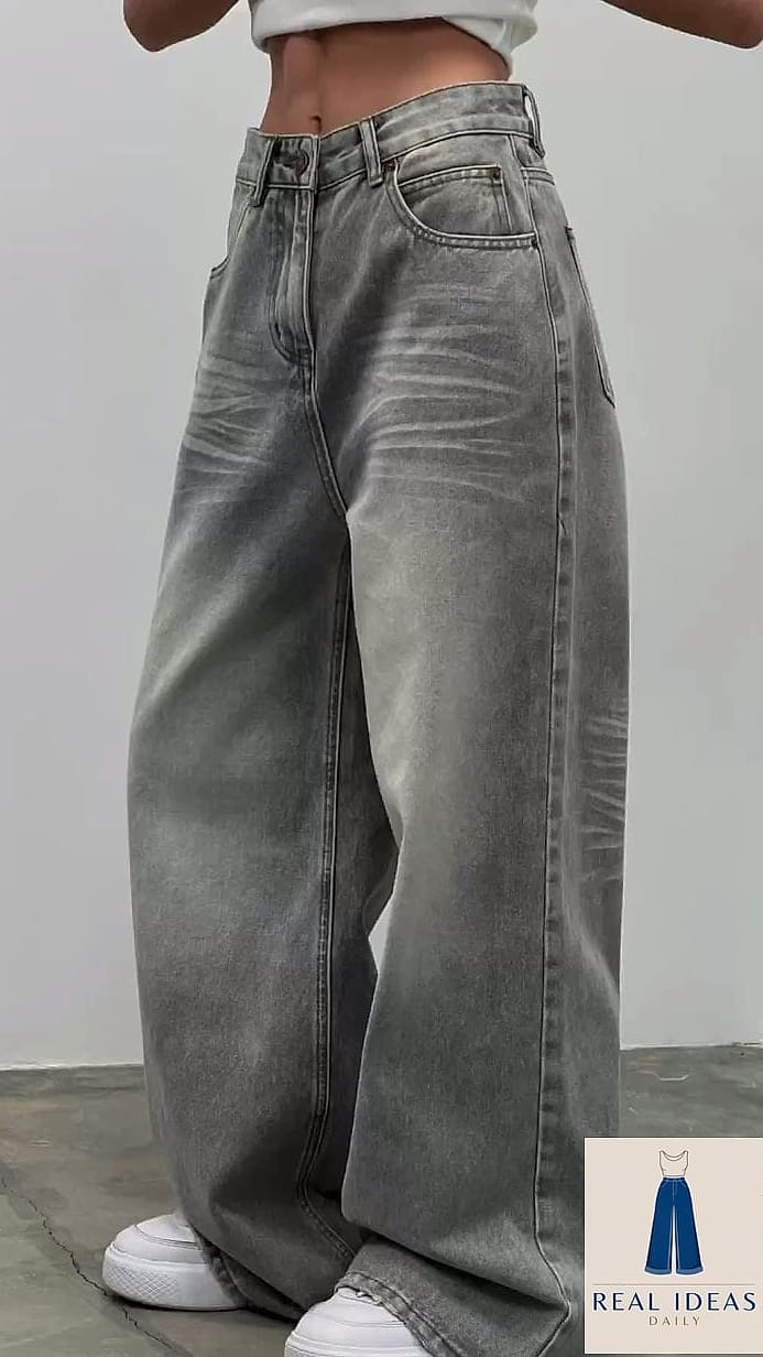 Grey Baggy Jeans and a Fuzzy Sweater Combo