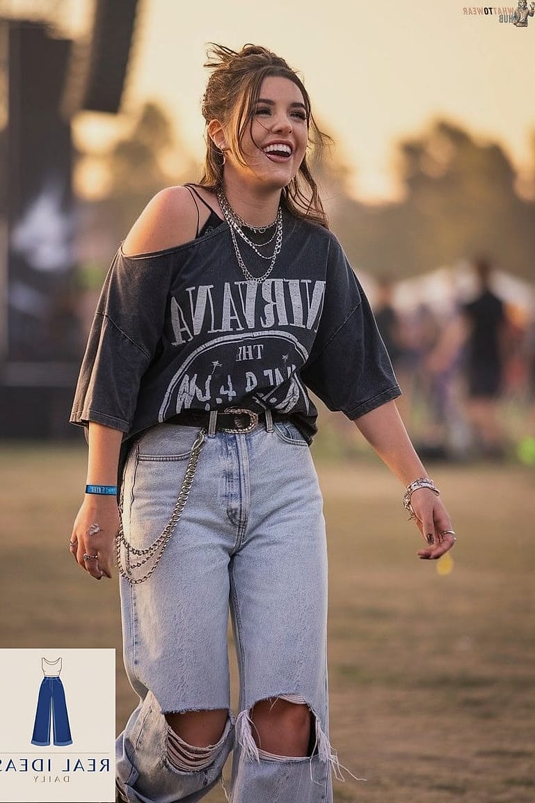 Grey Baggy Jeans Styled for a Concert or Festival