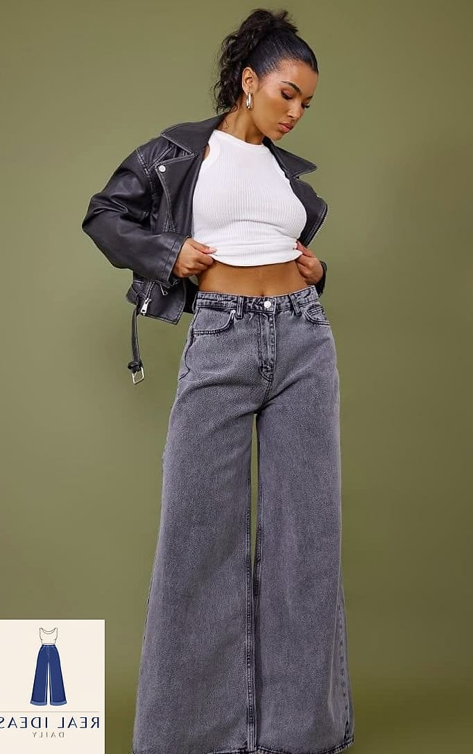 Grey Baggy Jeans with a Satin Slip Top
