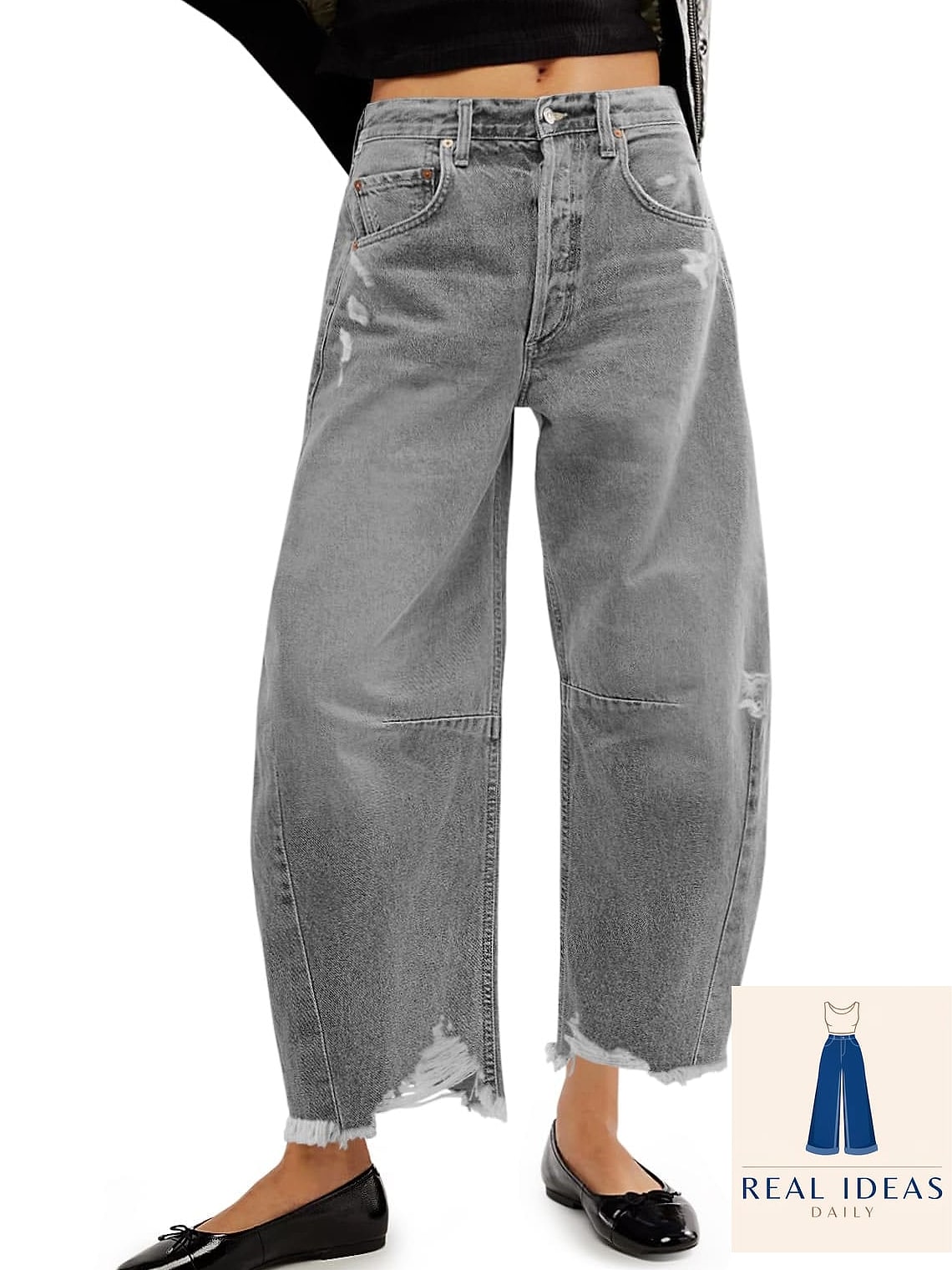 Grey Baggy Jeans and a Cropped Denim Jacket
