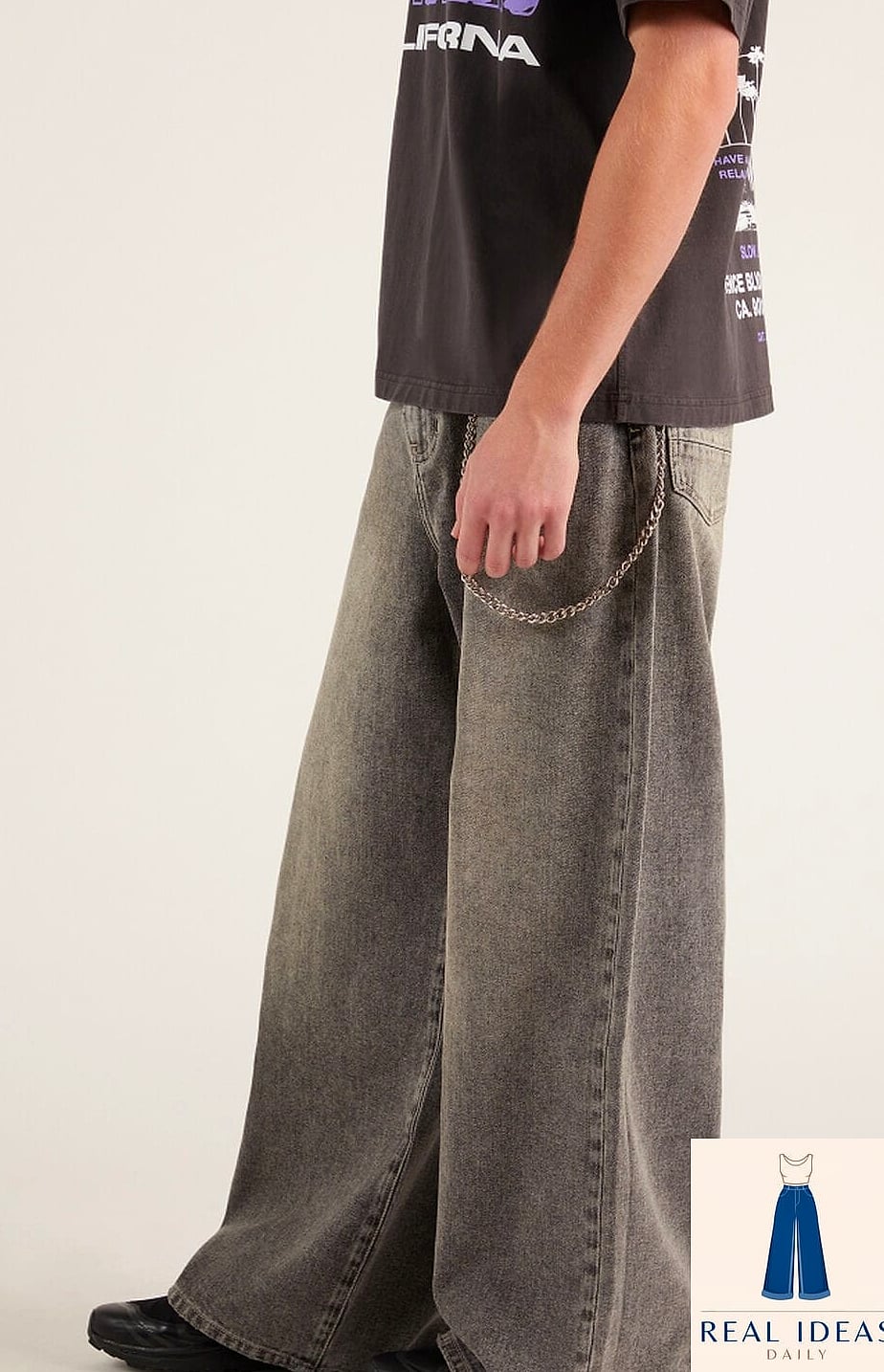Grey Baggy Jeans for a Wedding Guest Look