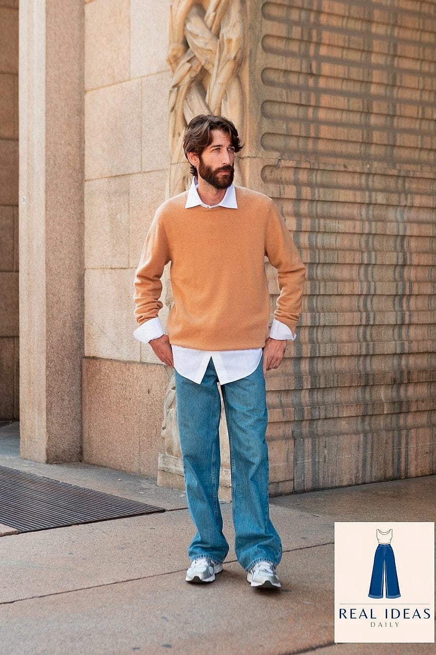 Grey Baggy Jeans and a Cashmere Sweater for Elevated Comfort