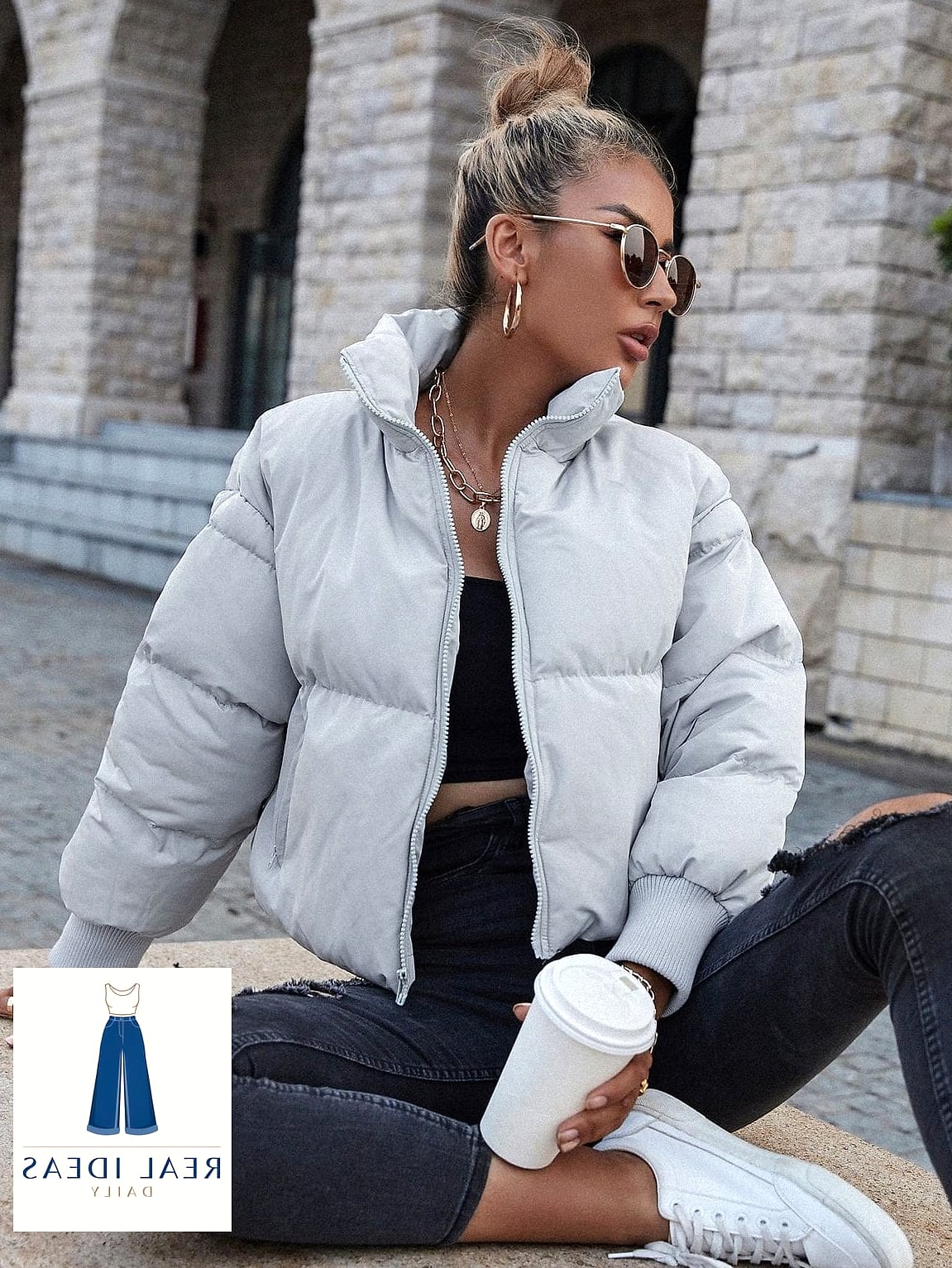 26 Grey Hoodie Outfit Every Woman Needs to See 15 Grey Hoodie Under a Puffer Vest