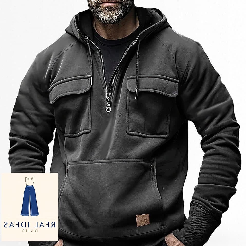 Half-Zipped Hoodie Over a Turtleneck