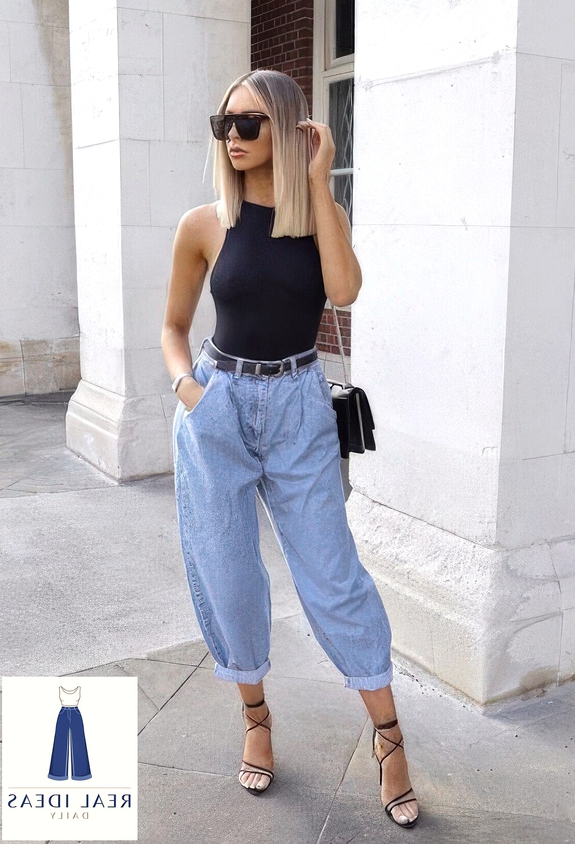 Halter Top and Baggy Jeans With Stiletto Sandals