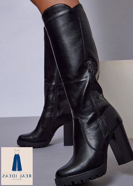 21 Knee High Boots Outfit That Are Trending Right Now 3 High Collar Jacket with Midi Dress & Boots