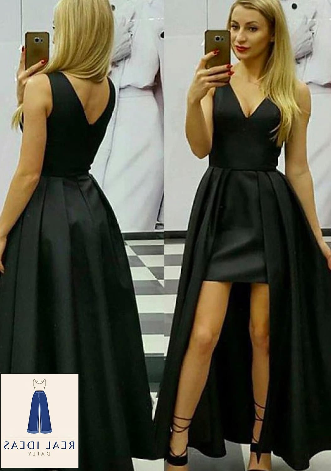 High-Low Hem Black Dress for Movement