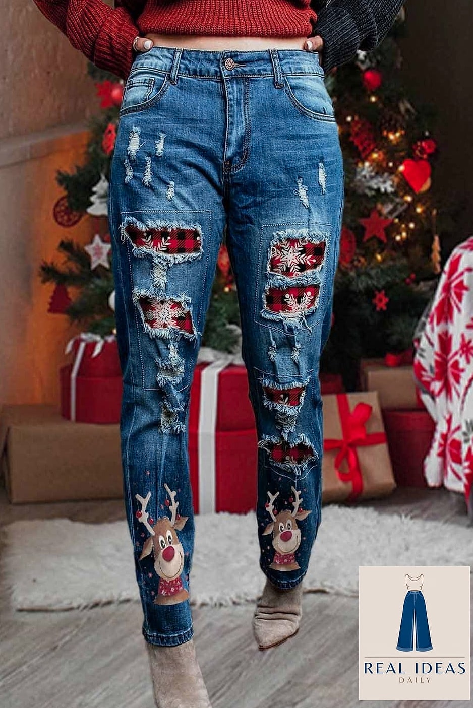 HOLIDAY PLAID BLAZER AND JEANS