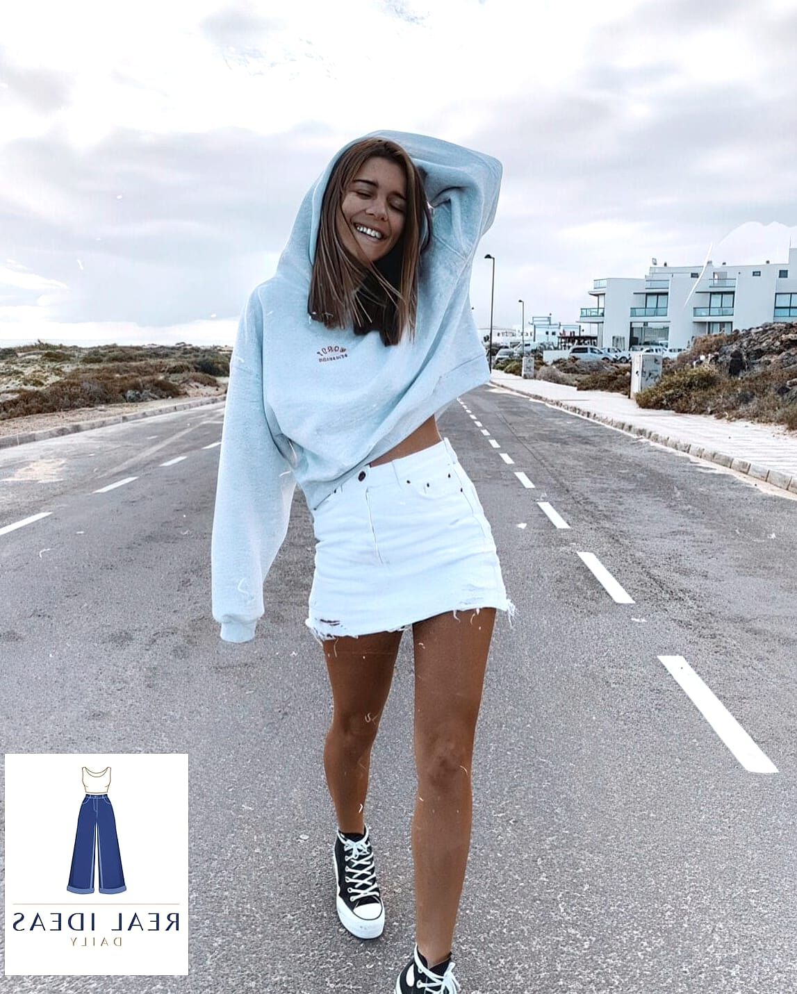 26 Grey Hoodie Outfit Every Woman Needs to See 14 Hoodie with a Denim Skirt