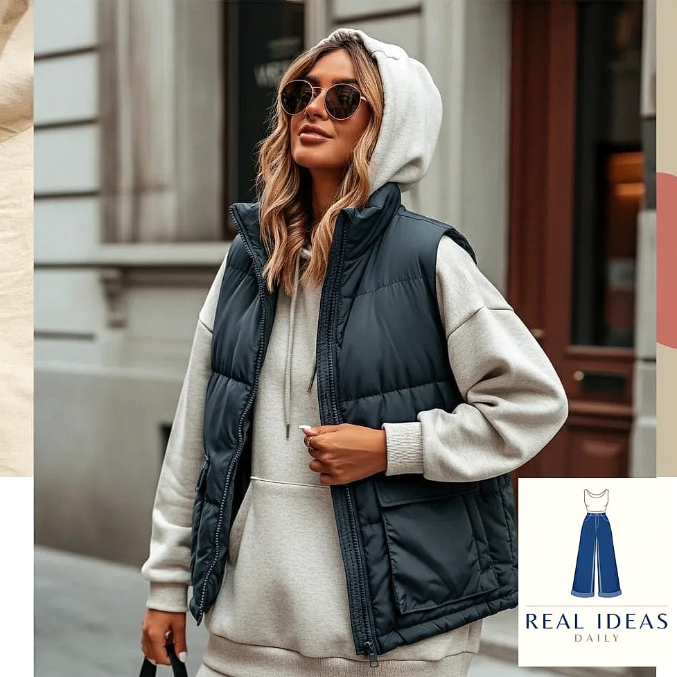 Hoodie Layered With a Puffer Vest
