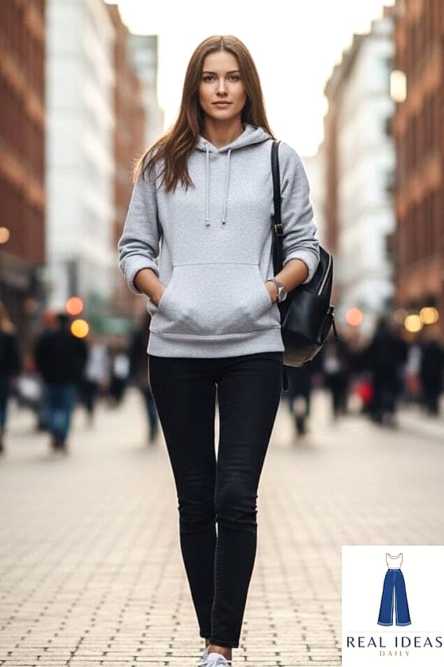 26 Grey Hoodie Outfit Every Woman Needs to See 26 Hoodie Styled with Animal Print Pants