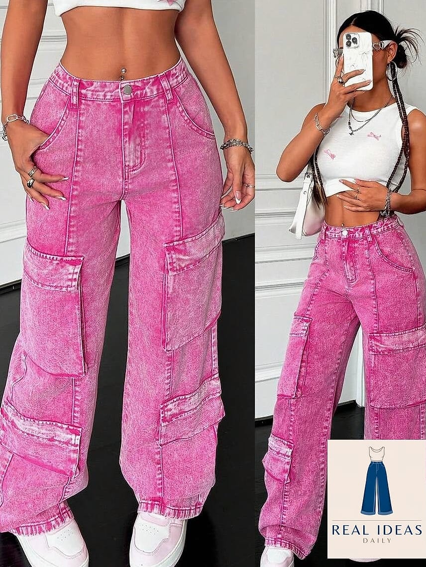 Hot Pink Top and Baggy Jeans for a Fun Pop of Color