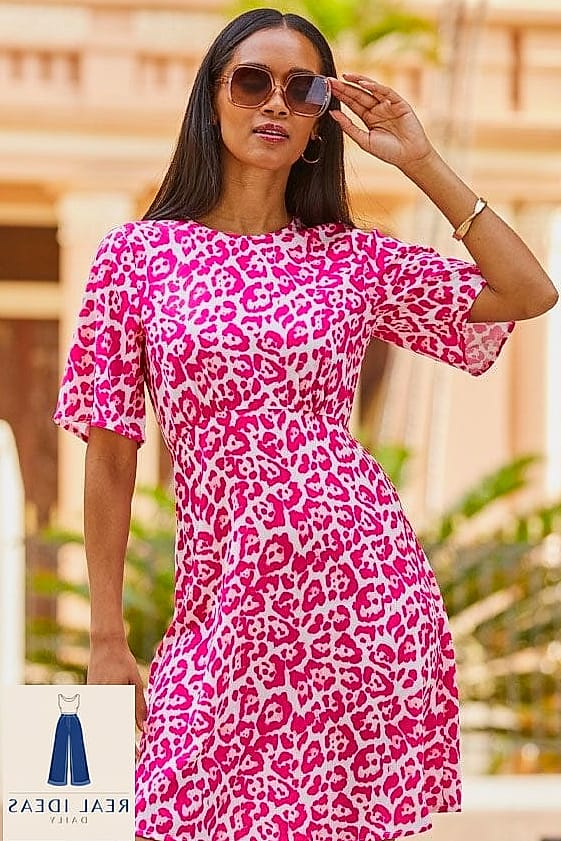 Hot Pink Dress with Animal Print Accessories