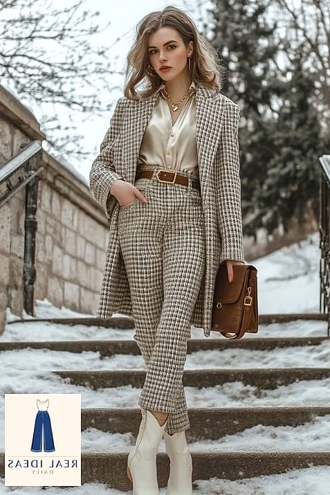25 Cowgirl Boots Outfit That Are Breathtakingly Beautiful 14 Houndstooth Blazer with Skinny Jeans and Boots