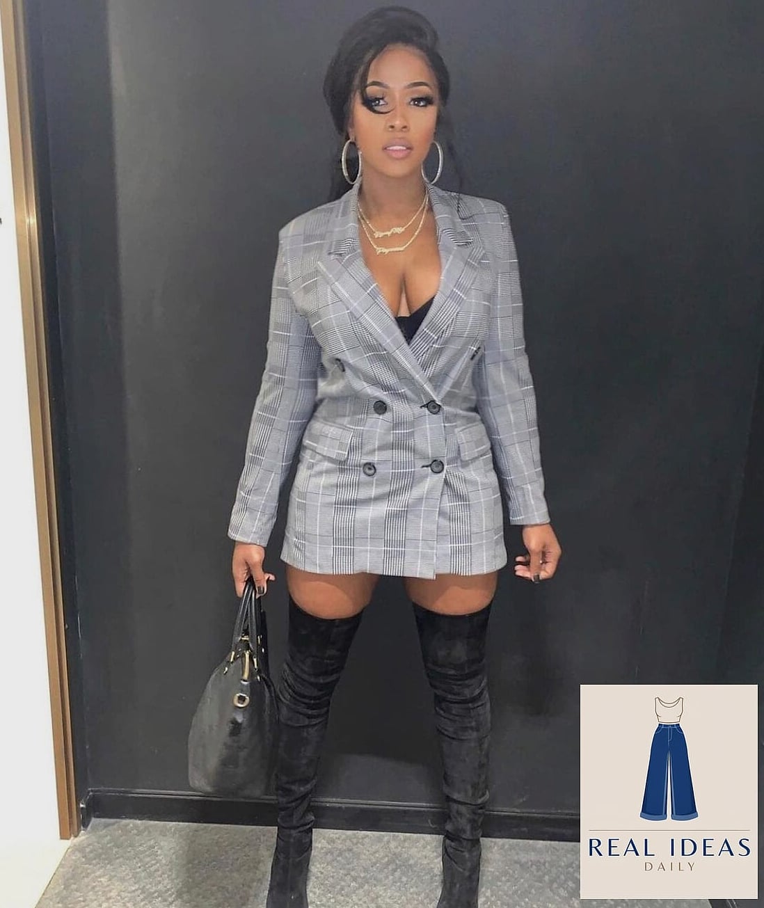 Houndstooth Blazer Set with Boots for Bold Pattern Play
