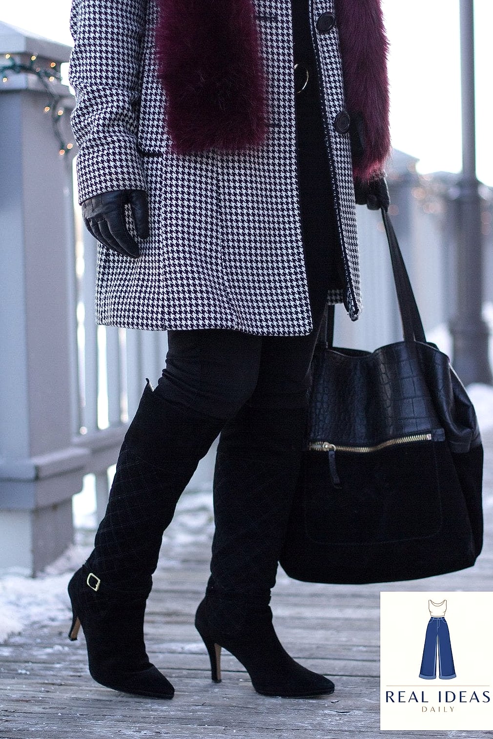 Houndstooth Coat with Fur Boots