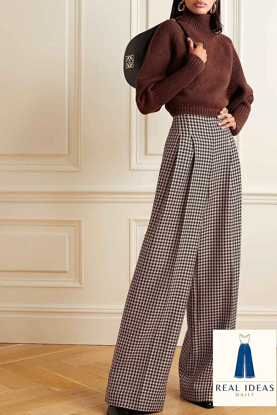 26 Wide Leg Sweatpants Outfit Every Style Lover Needs to See 25 Houndstooth Scarf and Neutral Base