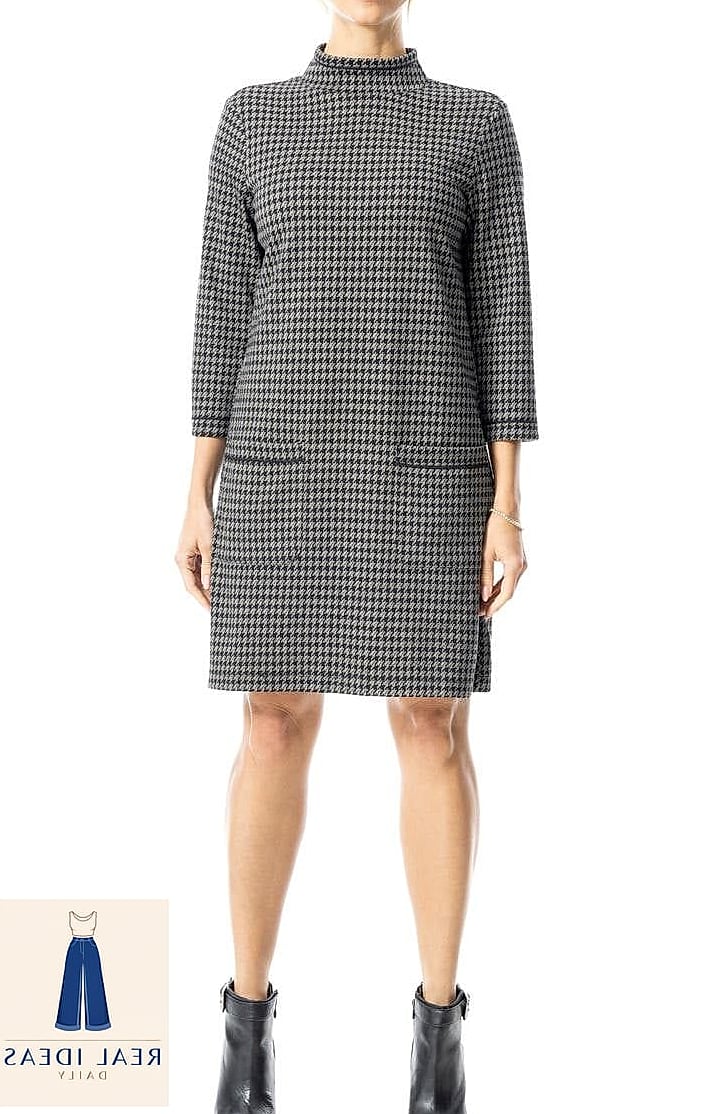 29 Winter Dress Outfit That Are Dreamy and So Inspiring 11 Houndstooth Shift Dress with Tights