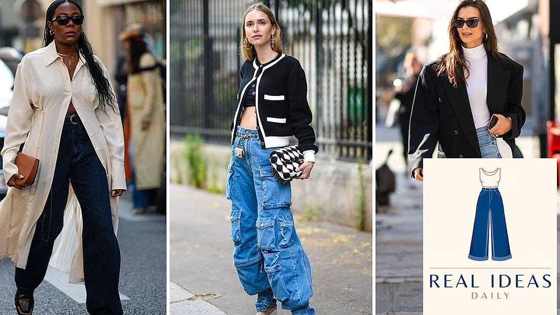 21 Baggy Jeans Tight Top That Will Transform Your Look 17 Houndstooth Top and Wide-Leg Baggy Denim