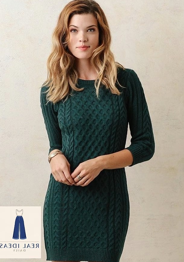 27 Green Dress Outfit That Are Absolutely Stunning 8 Hunter Green Sweater Dress and Knee-High Boots
