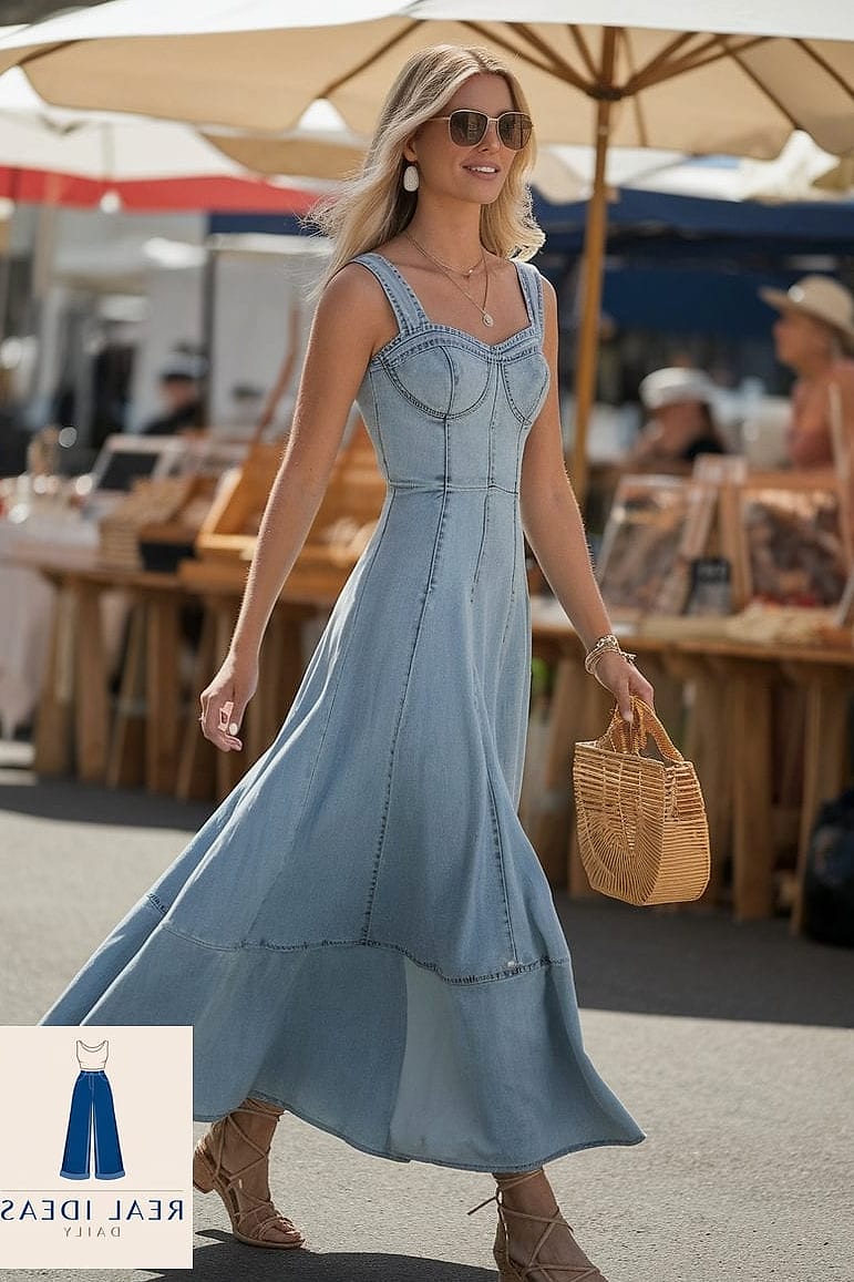 Jean Dress Styled Like a Skirt With a Crop Top