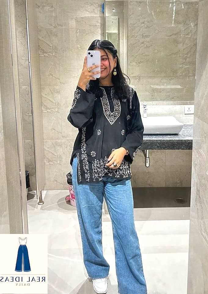 Kurta With Baggy Jeans and a Crossbody Bag