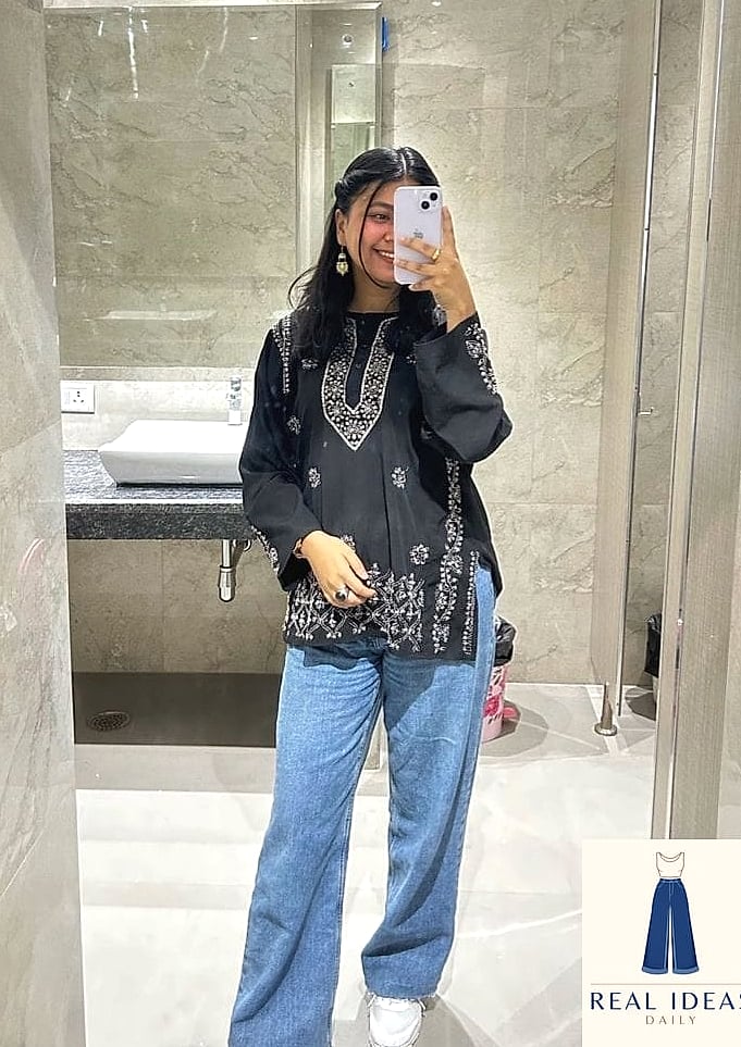 Kurta With Baggy Jeans and a Silk Scarf