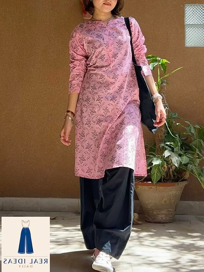 Kurta With Baggy Jeans in Bold Color Block