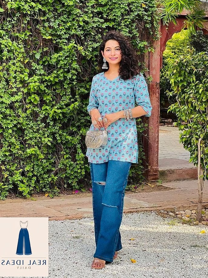 Kurti and Baggy Jeans With Statement Sneakers