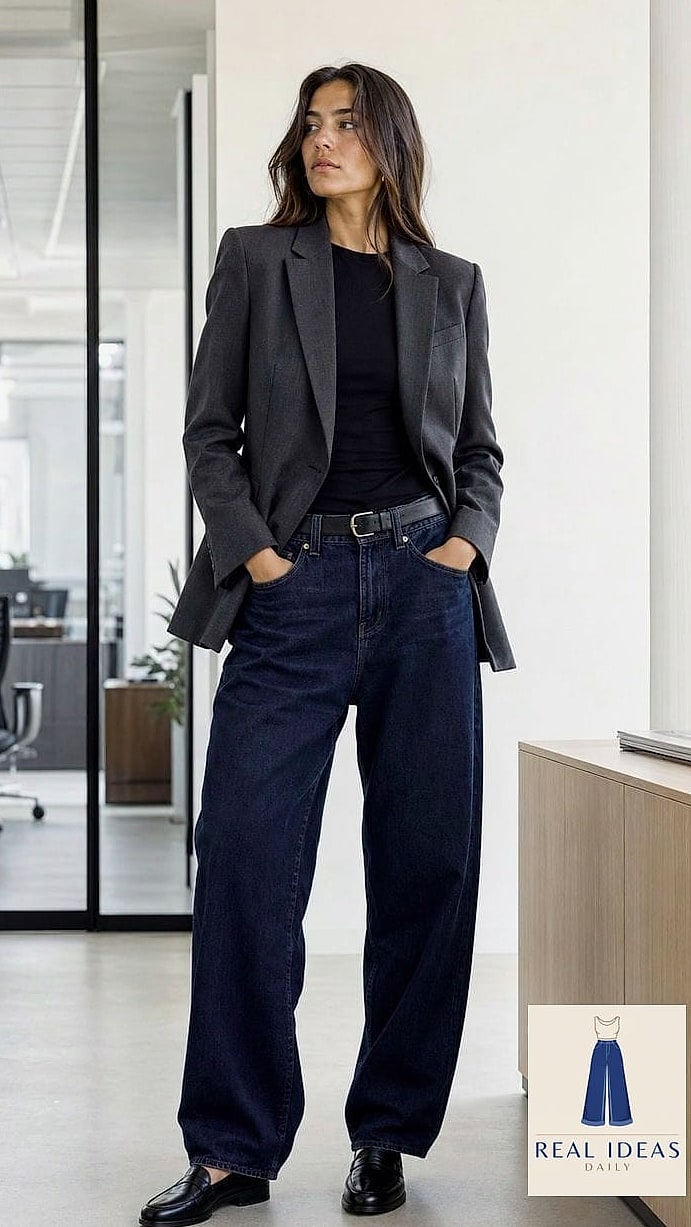 Kurti With Baggy Jeans and a Structured Blazer
