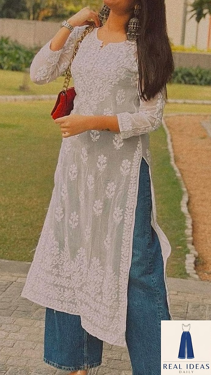 Kurti Layered Over a Basic Tee With Baggy Jeans