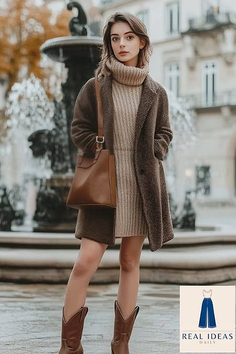 30 Cowboy Boots Outfit That Are Going Viral on Pinterest Right Now 27 The Layered Neutral Knit Look