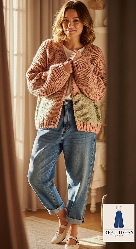 30 How To Style Baggy Jeans Worth Pinning Immediately 13 Layering a Cardigan Over Baggy Jeans