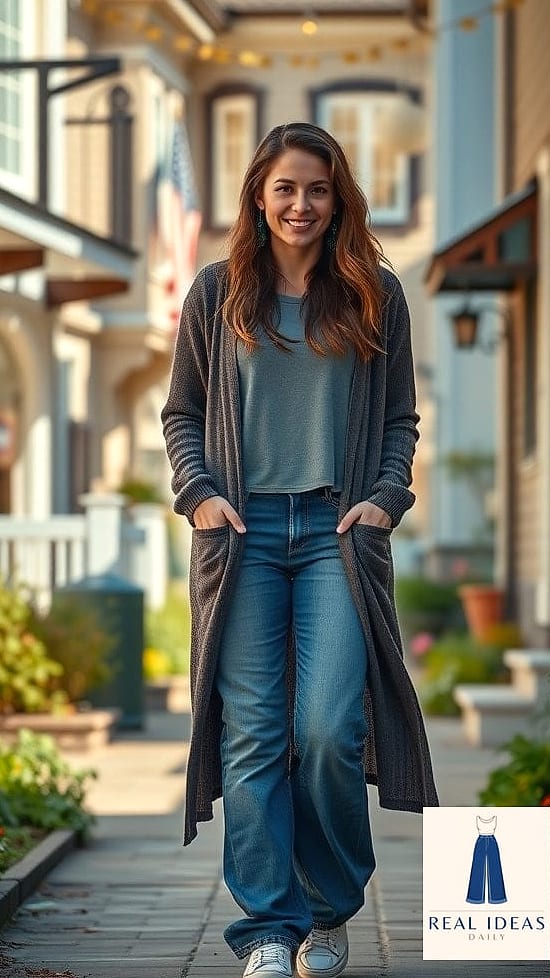 21 Baggy Jeans Tight Top That Will Transform Your Look 9 Layering a Cardigan Over a Tight Top