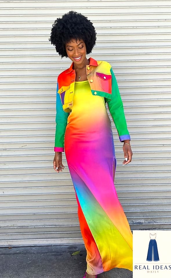 Long Dress with a Cropped Puffer Jacket