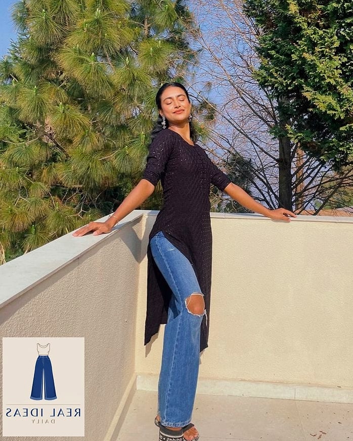 Long Kurta With Wide Baggy Jeans