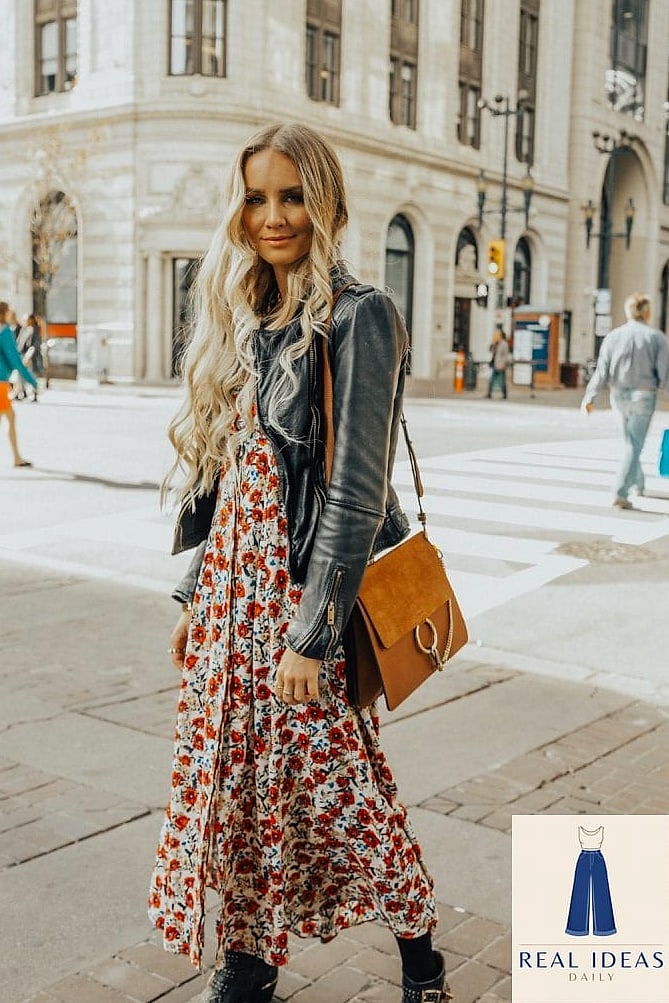 Maxi Dress with a Leather Jacket for an Edgy Twist