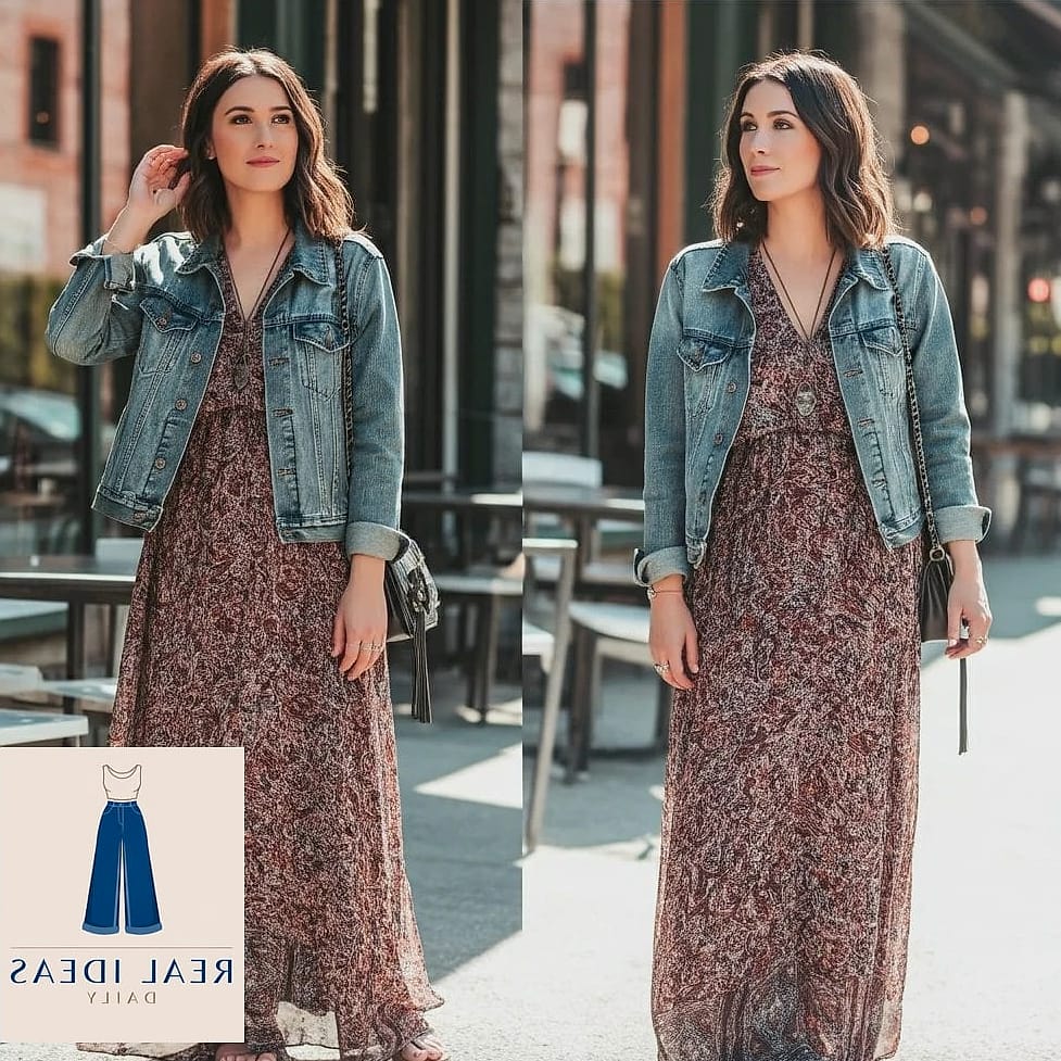 Maxi Dress with a Denim Jacket and Sneakers