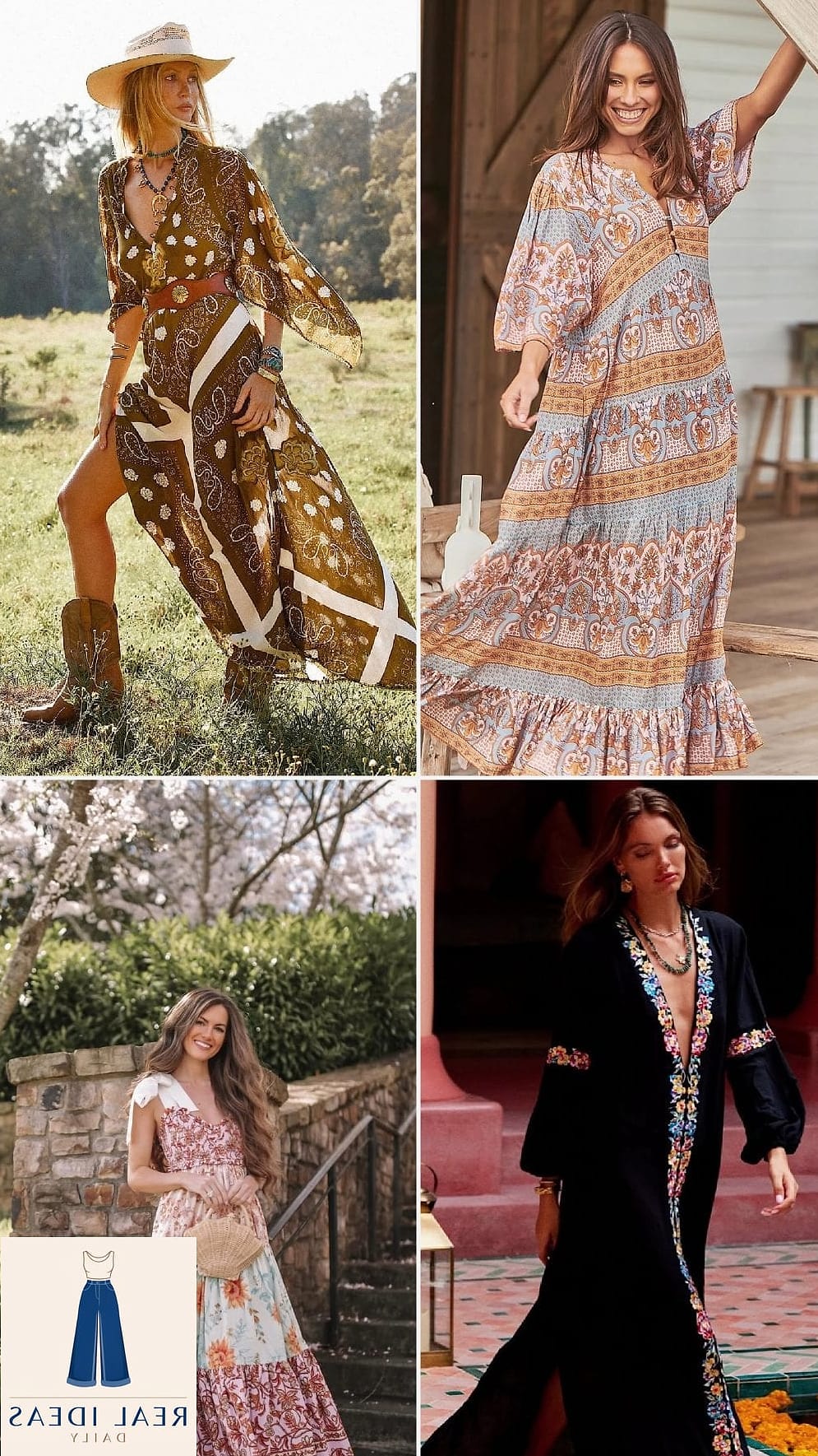 Maxi Dress with Layered Jewelry for a Boho Chic Finish