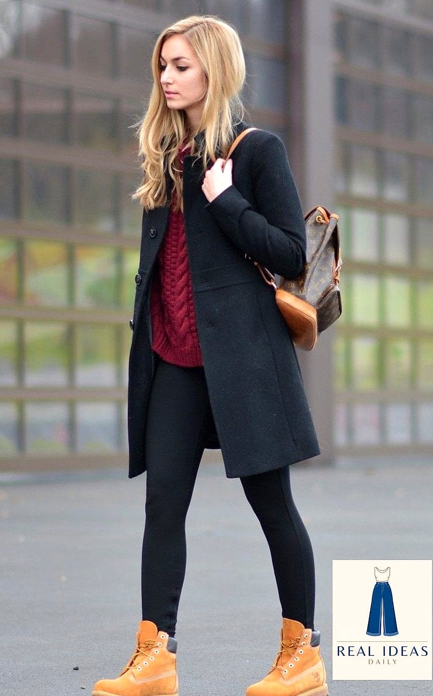 30 Timberland Boots Outfit Women That Are Breathtakingly Beautiful 12 Midi Skirt and Turtleneck