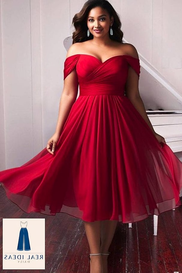 27 Red Dress Outfit That Are Trending Right Now 18 Off-the-Shoulder Red Dress for Date Night