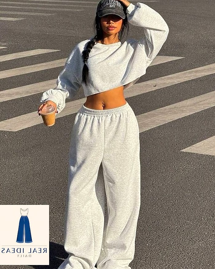 The Off-Shoulder Top and Sweatpants Pairing