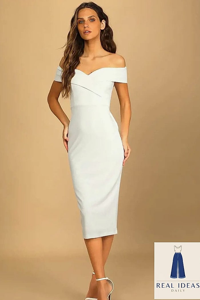 25 Graduation Dress Outfit That Are Absolutely Stunning 7 Off-the-Shoulder Midi for a Romantic Feel